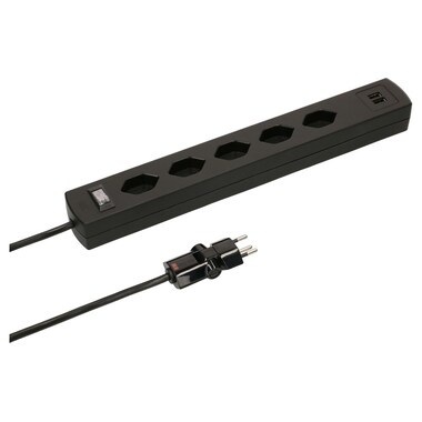 Max Hauri - Steckdosenleiste SafetyLine 5x T13 mit USB A, schwarz