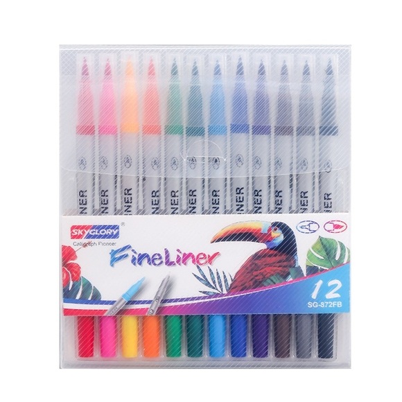 12er Set Fineliner Premium Filzstifte auf Wasserbasis mit Doppelkopf