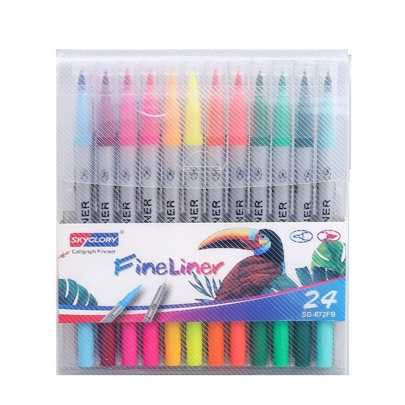 24er Set Fineliner Premium Filzstifte auf Wasserbasis mit Doppelkopf