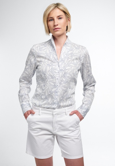 ETERNA LANGARM BLUSE MODERN CLASSIC SATINGEWEBE WEISS BEDRUCKT