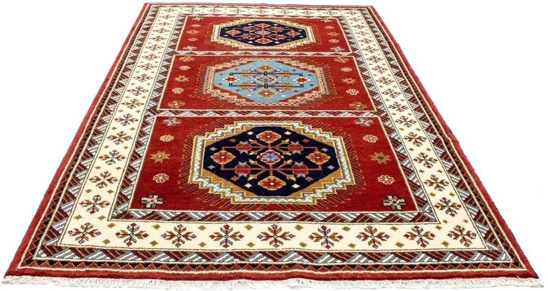 morgenland Wollteppich »Kazak Teppich handgeknüpft rot«, rechteckig, 18 mm Höhe