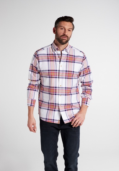 ETERNA LANGARM HEMD REGULAR FIT UPCYCLING SHIRT OXFORD LILA/ORANGE