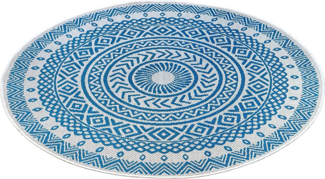 NORTHRUGS Teppich »Giro«, rund, 4 mm Höhe, Flachgewebe In und Outdoor geeignet, Mandala Design, gekettelt, Wohnzimmer, Balkon, Terrasse, Garten, Robust, Pflegeleicht