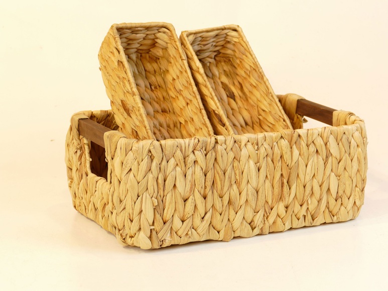 ARTRA Aufbewahrungskorb »Aufbewahrungskörbe FABI S mit Holzgriff und Besteckkörbe 2er Set aus Wasserhyazinthe natur«, (1 St.)