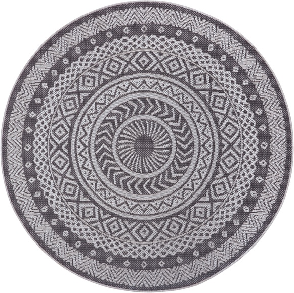 Leonique Teppich »Sia«, rund, 3 mm Höhe, In-und Outdoor geeignet, Mandala, Rund, Wohnzimmer, Balkon, Terrasse, Garten, Pflegeleicht, Flachgewebe