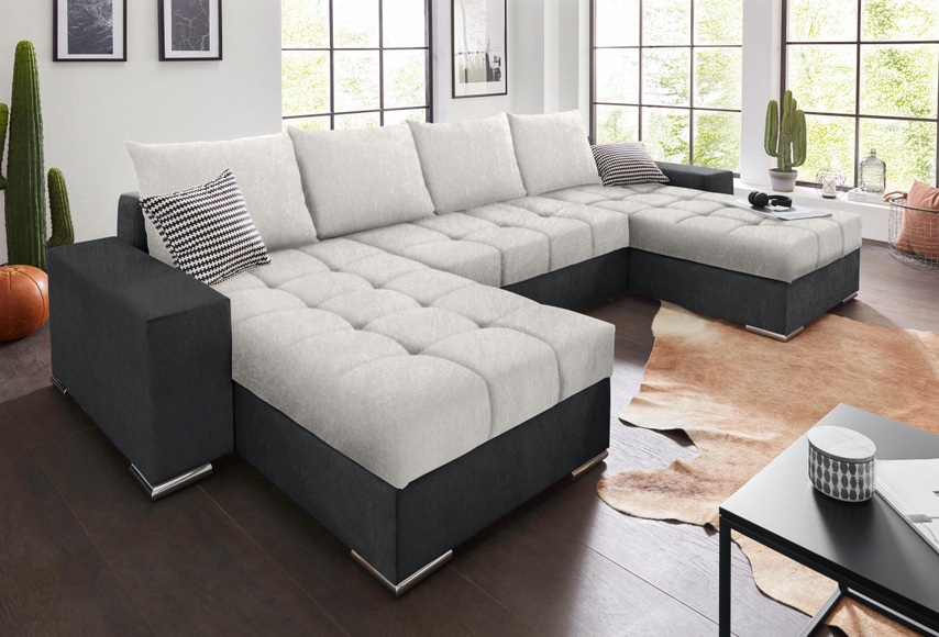 COLLECTION AB Wohnlandschaft, mit Bettfunktion, Bettkasten und XL-Recamiere, inklusive Federkern und loser Rücken- und Zierkissen