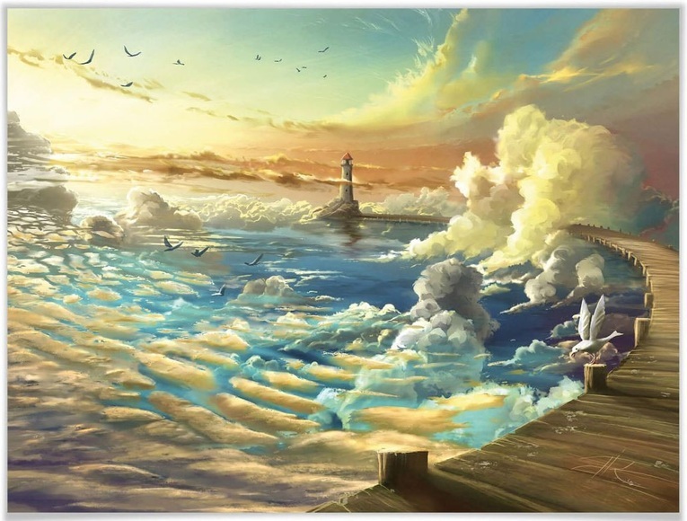 Wall-Art Poster »Surrealismus Bild Ufer des Himmels«, Schriftzug, (1 St.), Poster, Wandbild, Bild, Wandposter