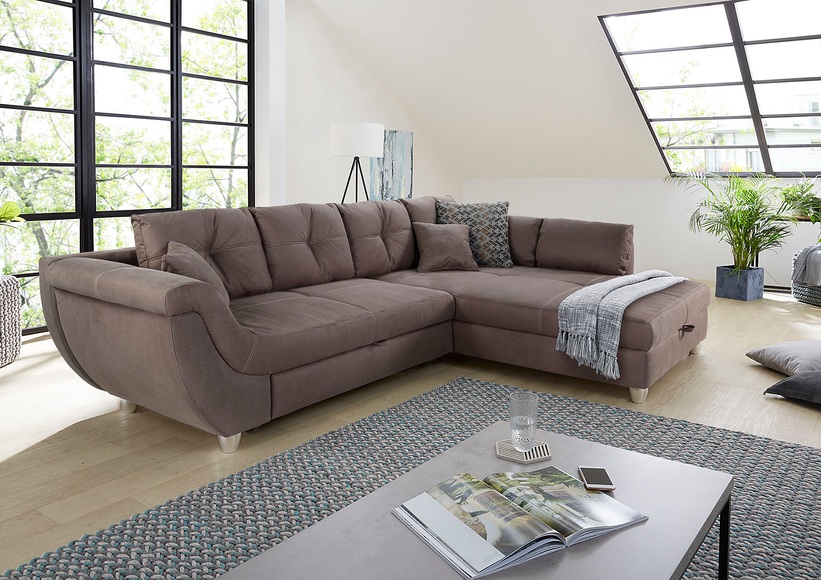 Jockenhöfer Gruppe Ecksofa, mit grossem Stauraum, Gästebett- und Relaxfunktion, Nosagfederung
