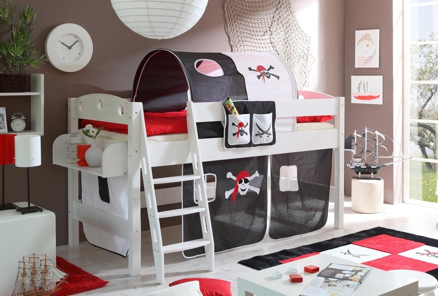 Ticaa Einzel-/Hochbett »Kenny« mit Rolllattenrost und Textil-Set