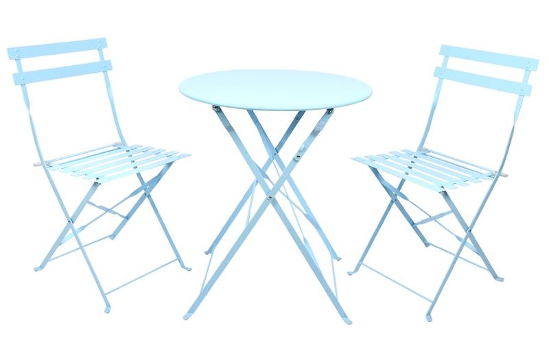 Balkonset »Tisch und Stühle Stahl, blau«, (Set, 3 tlg.)