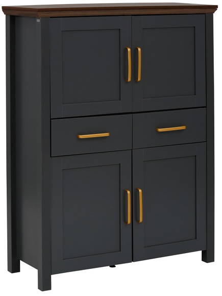Home affaire Highboard »Martinau«, mit einer Topplatte in einer edlen Holzoptik, mit 2 Schubladen, 4 Türen und 2 verstellbare Einlegeböden, mit goldfarbenen Griffen aus Metall, Breite 100 cm