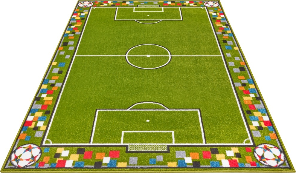 HANSE Home Teppich »Soccer Pitch«, rechteckig, 9 mm Höhe, Weicher Flor, Farbenfrohes Design, Kinderzimmer, Spielunterlage, Stadion, strapazierfähig, pflegeleicht