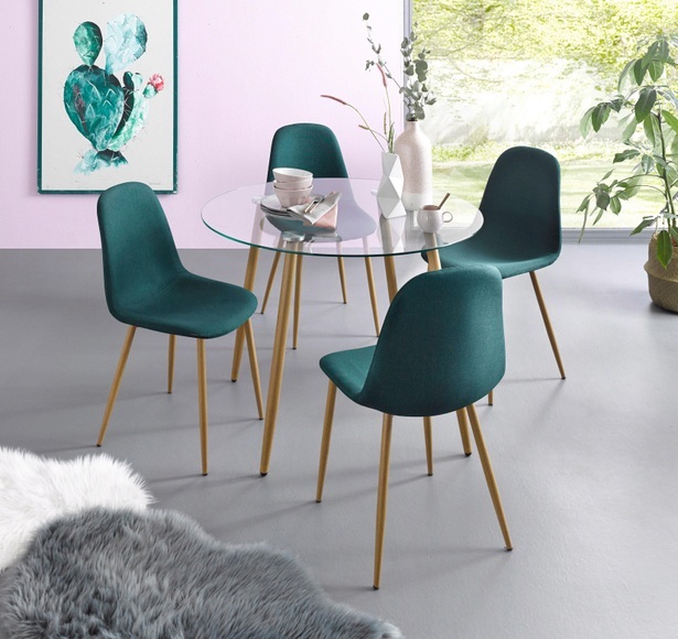 my home Essgruppe »Miller«, (Set, 5 tlg.), Glastisch mit 4 Stühlen (Webstoff)