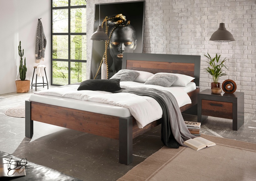 Home affaire Bettanlage »BROOKLYN« (Set, Einzelbett mit Holzkopfteil, Nachtkommode)