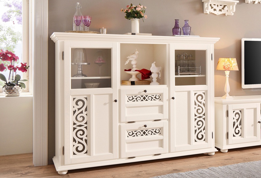 Home affaire Highboard »Arabeske«, erstrahlt in einer schönen Holzoptik, mit dekorativen Fräsungen auf den Türfronten, Breite 160 cm