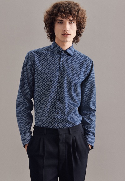 Casual Hemd Regular Fit Langarm Druck Herren Blau L