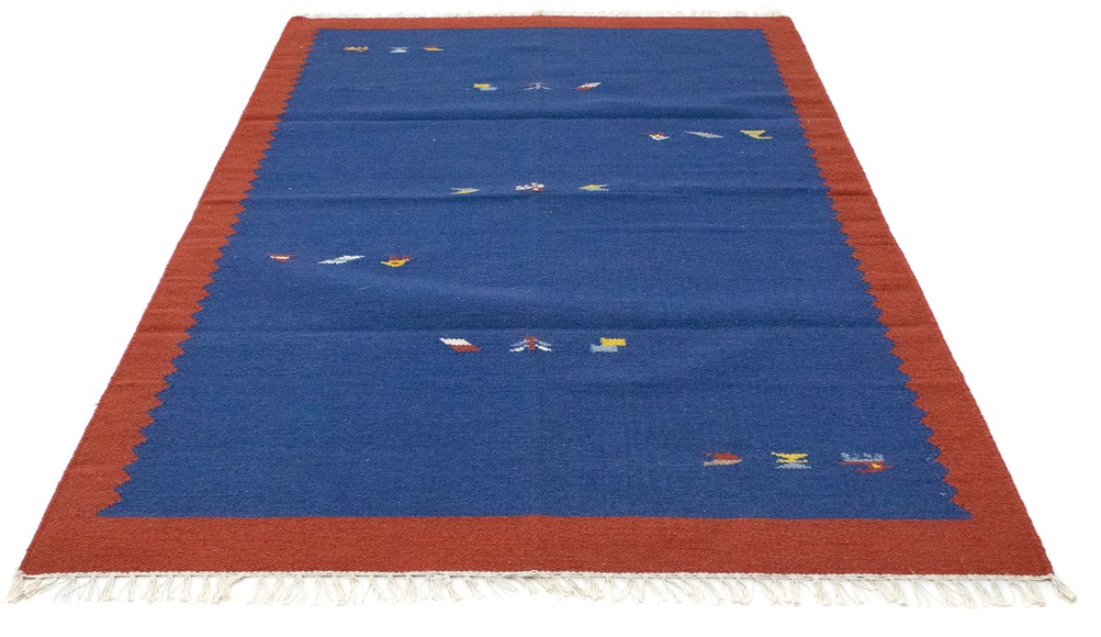 morgenland Wollteppich »Kelim Teppich handgewebt blau«, rechteckig, 6 mm Höhe, Kurzflor