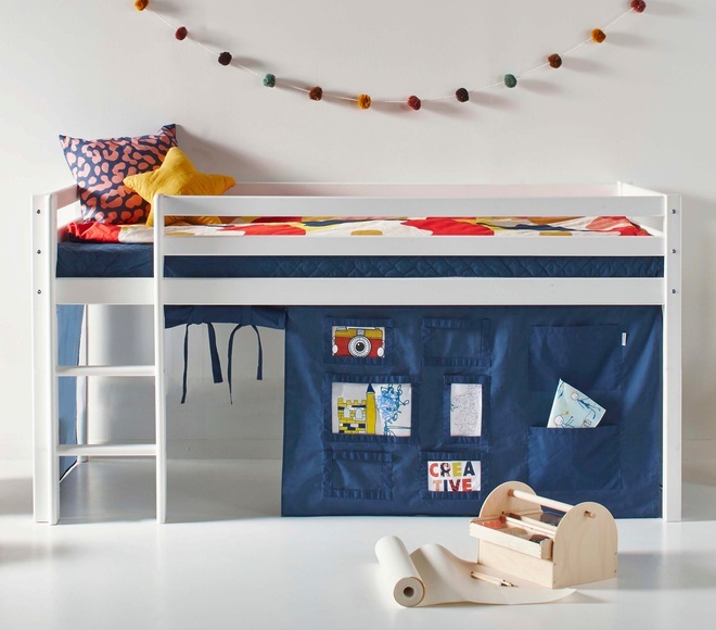 Hoppekids Hochbett, mit Matratze und Textil-Set