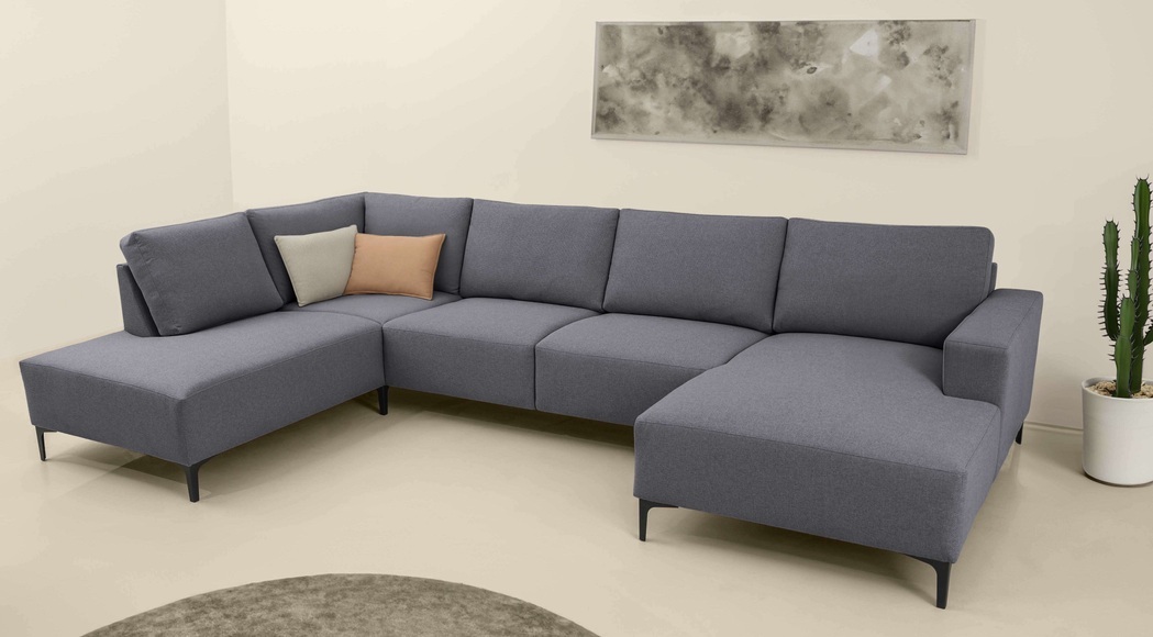 Home affaire Wohnlandschaft »Tournon U-Form, XXL Sofa, Breite 333 cm, Webstoff, Chenille«, Designsofa im nordischen Stil, Wellenunterfederung, Metallfüsse