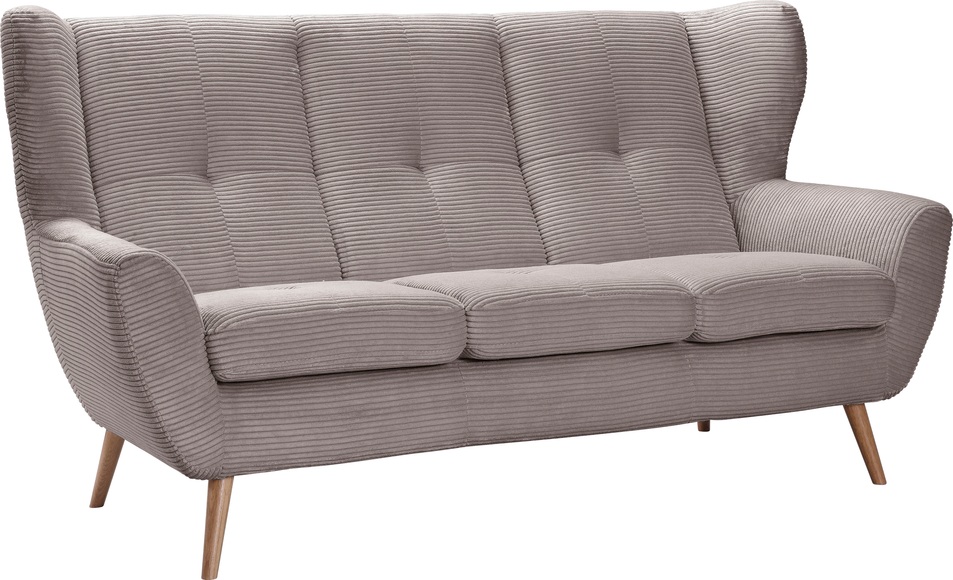 exxpo - sofa fashion 3-Sitzer »ALVESTA, Loungesofa, Küchensofa, hoher Sitzkomfort, Ohrenbackensofa«, gemütliche Rückenlehne, mit Knopfheftung und hohen Holzfüssen, in Cord
