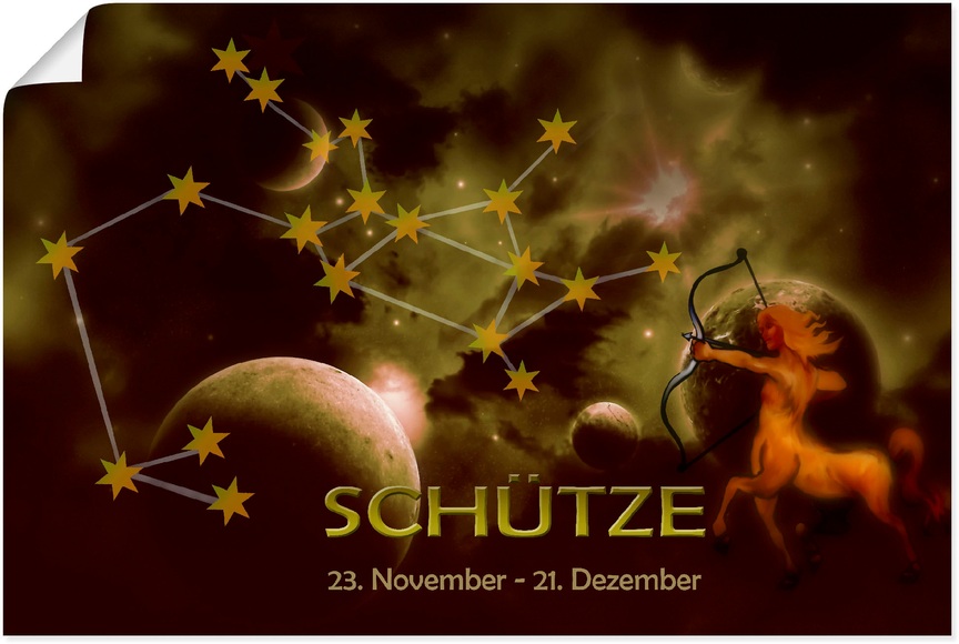 Artland Wandbild »Sternzeichen - Schütze«, Bilder von Sternzeichen, (1 St.), in vielen Grössen & Produktarten - Alubild / Outdoorbild für den Aussenbereich, Leinwandbild, Poster, Wandaufkleber / Wandtattoo auch für Badezimmer geeignet