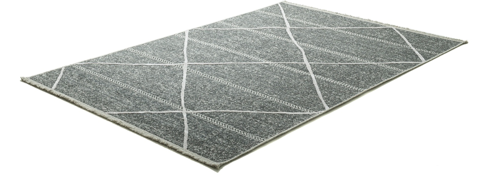 Sansibar Teppich »Braderup«, rechteckig, 2 mm Höhe, Flachgewebe, modernes Scandi Design, Motiv Rauten, mit Fransen, ideal im Wohnzimmer & Schlafzimmer