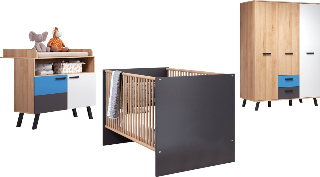 trendteam Babymöbel-Set »Mats«, (Set, 3 St., Bett, Wickelkommode, Schrank), neutrales Design