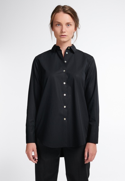 ETERNA LANGARM BLUSE MODERN CLASSIC POPELINE SCHWARZ UNIFARBEN