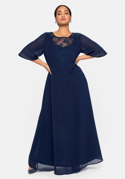 Sheego Abendkleid, aus Chiffon, mit Spitzen-Einsatz