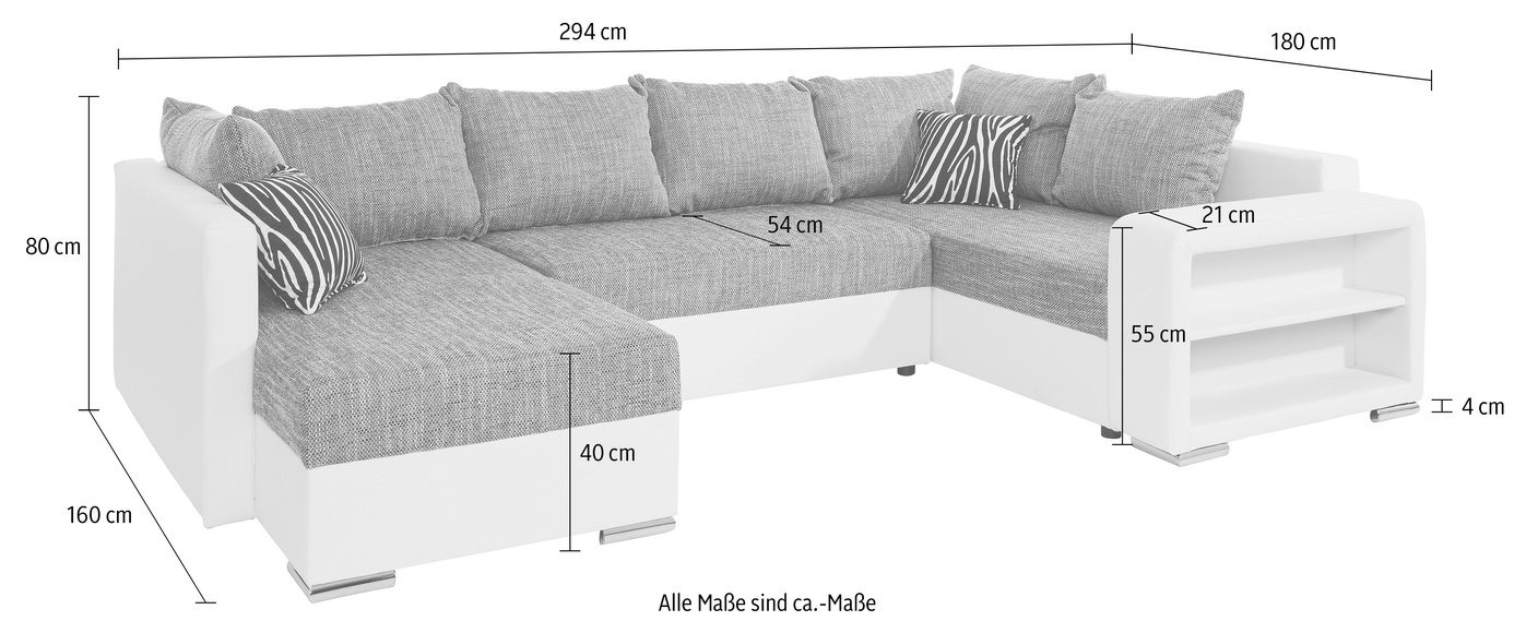 COLLECTION AB Wohnlandschaft »John«, inklusive Bettfunktion und Bettkasten, mit integriertem Regal in der Armlehne, wahlweise mit Federkern