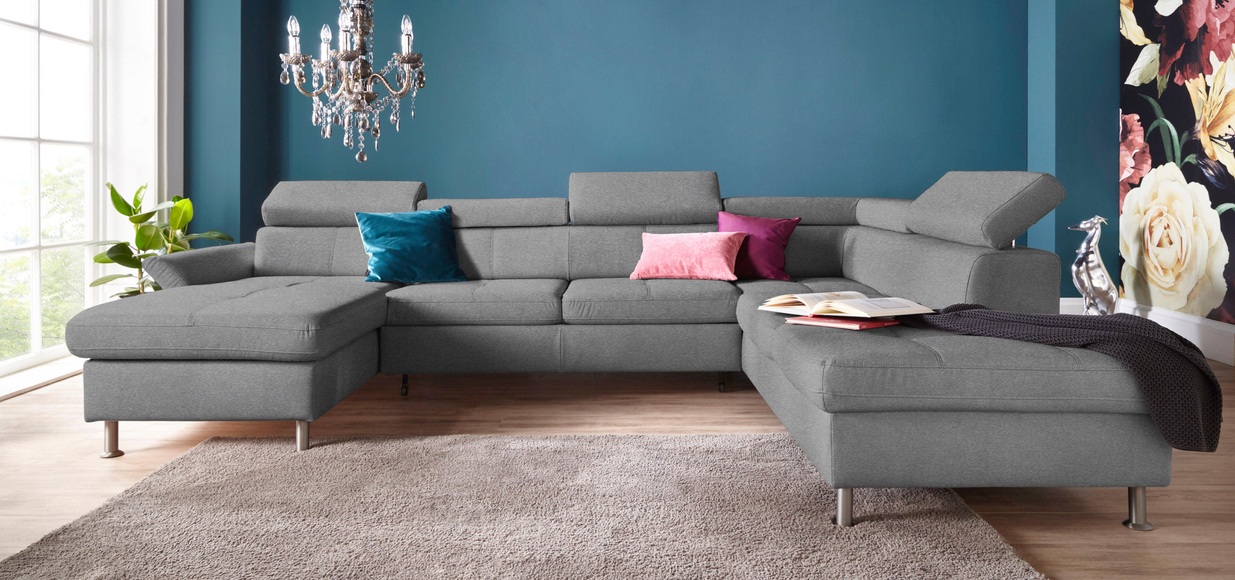 exxpo - sofa fashion Wohnlandschaft, inkl. Kopf- bzw. Rückenverstellungwahlweise mit Bettfunktion und Bettkasten