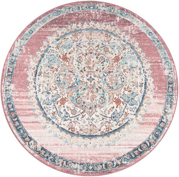 Paco Home Teppich »Torres 271«, rund, 4 mm Höhe, Kurzflor, Orientalisches Vintage Design, In- und Outdoor geeignet, Wohnzimmer