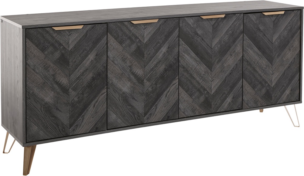 Leonique Sideboard »Nanterie«, aus einer edlen Holzoptik, mit exklusivem Fischgrätenmuster, mit 2 verstellbare Einlegeböden, Gestell aus goldfarbenem Metall, Breite 176,5 cm