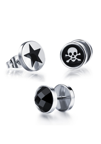Firetti Ohrstecker-Set »Fake Plug Set Kreis-Blitz-Anker«, (Set, 3 tlg.), mit Glasstein