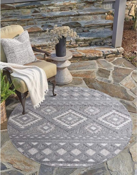 Carpet City Teppich »Santorini«, rund, 5 mm Höhe, 3D-Effekt, für Wohnzimmer, Flur, Küche, Wintergarten, Balkon, Wetterfest & UV-beständig