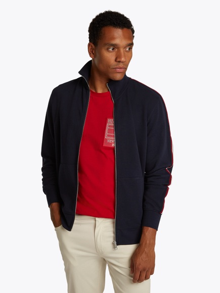 Tommy Hilfiger Sweatjacke »GLOBAL STRIPE STAND COLLAR«, mit Streifen in Tommy Farbe am Ärmel