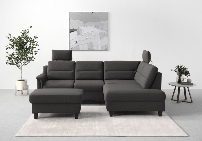 sit&more Ecksofa »Farö«, inklusive Federkern, mit wengefarbenen Füssen, wahlweise mit Bettfunktion und Bettkasten