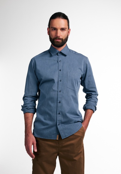 ETERNA LANGARM HEMD REGULAR FIT UPCYCLING SHIRT FAKE DENIM JEANSBLAU
