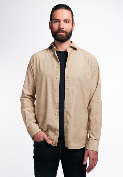 ETERNA LANGARM HEMD REGULAR FIT UPCYCLING SHIRT CORD BEIGE UNIFARBEN