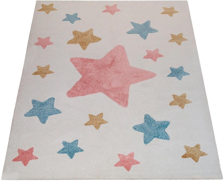 Paco Home Kinderteppich »Capri 330«, rechteckig, 11 mm Höhe, Kurzflor, Motiv Sterne, Pastell-Farben, Kinderzimmer