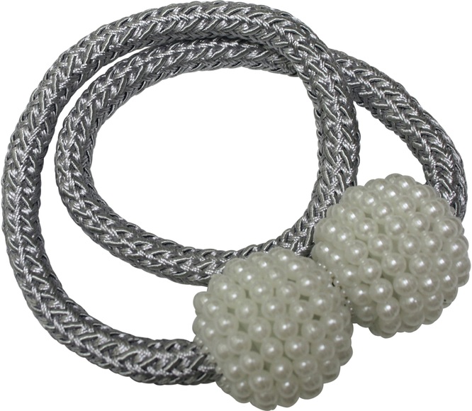 GARDINIA Raffhalter »Raffhalter Flex-V mit Magnet«, (2 St.), mit gewebten Band mit Kugeln in Perlenoptik