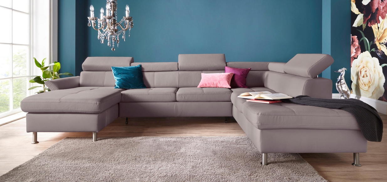exxpo - sofa fashion Wohnlandschaft, inkl. Kopf- bzw. Rückenverstellungwahlweise mit Bettfunktion und Bettkasten