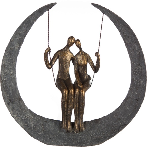 Casablanca by Gilde Dekofigur »Skulptur Swing, bronzefarben/grau«, Dekoobjekt, Höhe 30, Pärchen auf Schaukel, mit Spruchanhänger, Wohnzimmer