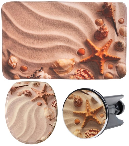 Sanilo Badaccessoires-Sets »Sanibel«, (Komplett-Set, 3 tlg.), bestehend aus WC-Sitz, Badteppich und Waschbeckenstöpsel