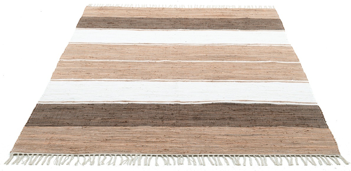 THEKO Teppich »Stripe Cotton«, rechteckig, 5 mm Höhe, Flachgewebe, reine Baumwolle, handgewebt, mit Fransen, Wohnzimmer