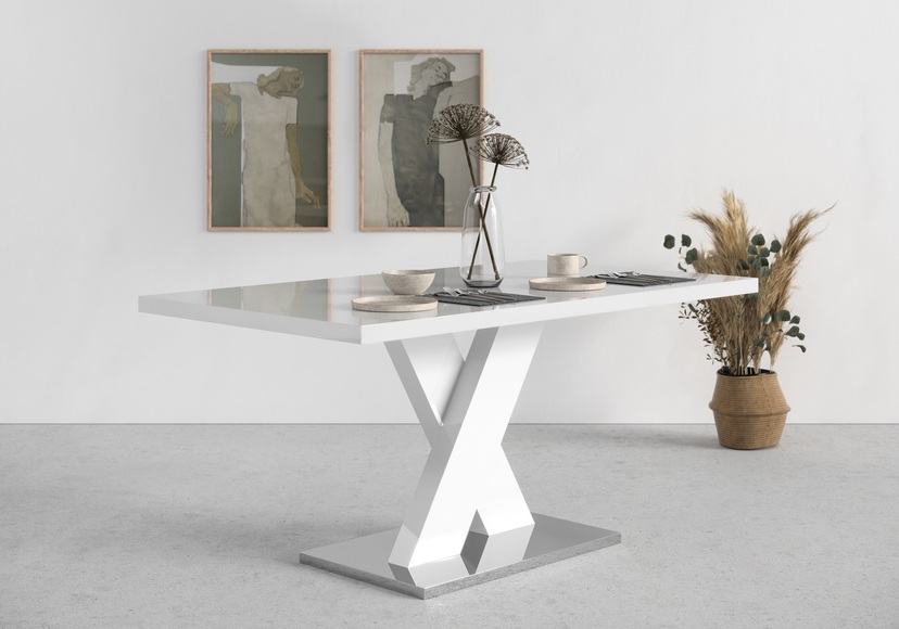 INOSIGN Esstisch »Ali«, Breite 160 cm, weiss Hochglanz, Bodenplatte aus Metall