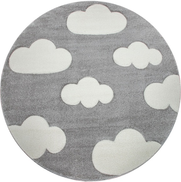 Paco Home Kinderteppich »Cosmo 342«, rund, 18 mm Höhe, 3D-Design, niedliches Wolken Motiv, Pastell-Farben, Kinderzimmer