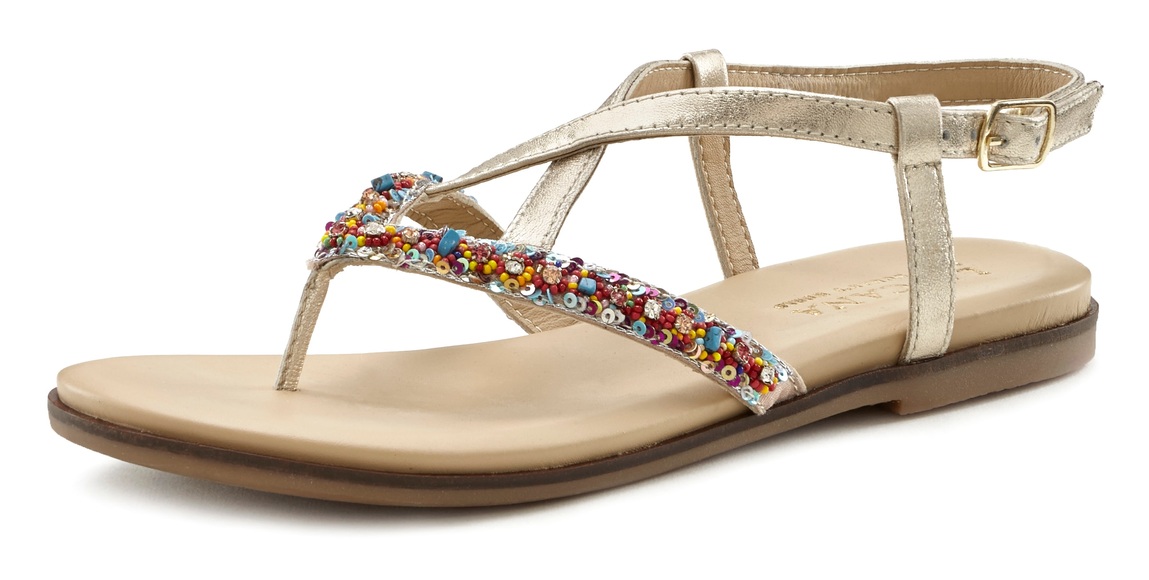LASCANA Zehentrenner, Sandale aus Leder mit Glitzer