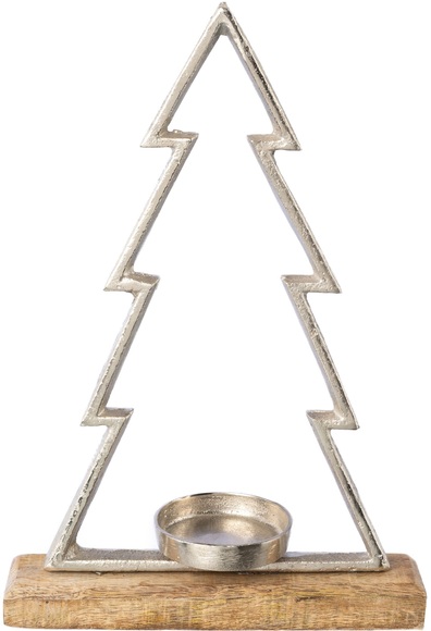 Creativ deco Teelichthalter »Weihnachtsdeko«, (1 St.), auf hochwertiger Mangoholzplatte, in Tannenbaum-Form, Höhe ca. 34 cm