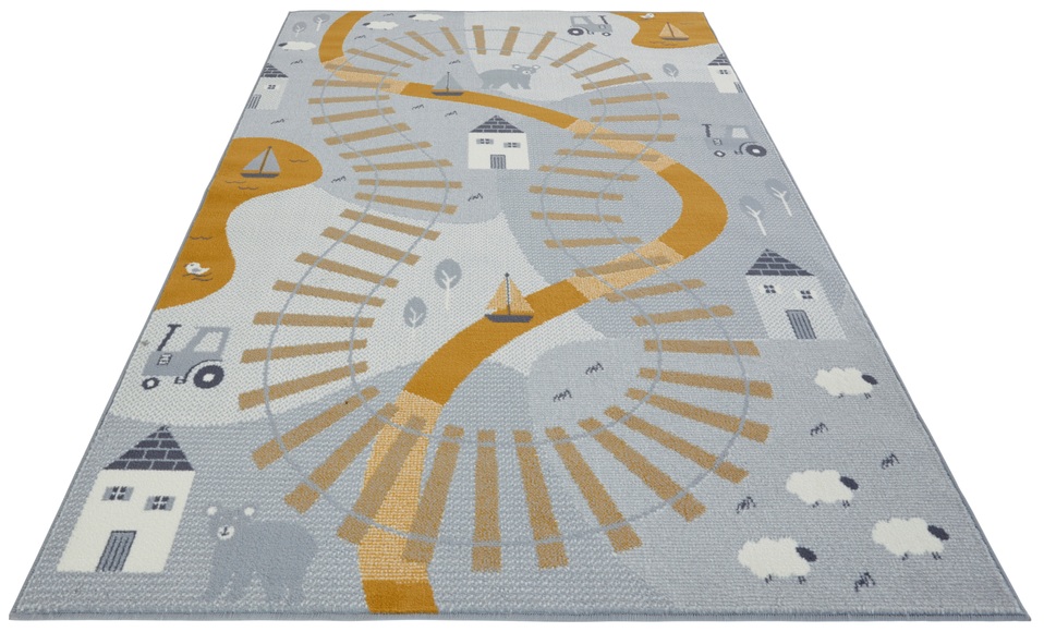 HANSE Home Teppich »Railtrack«, rechteckig, 0,9 mm Höhe, Weicher Flor, Schaldämmende Spielunterlage, Kinderzimmer, Strassen Design, Kurzflor, Robust, pflegeleicht